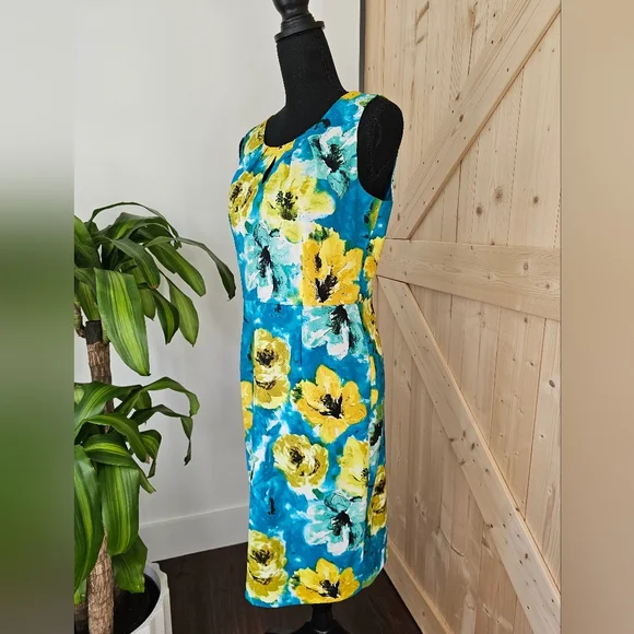 JONES NEW YORK Size 6 Women's Blue And Yellow Floral Sleeveless Midi Dress - Picture 6 of 8